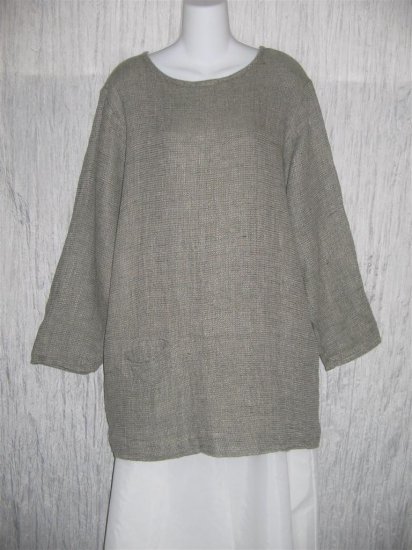 FLAX by Jeanne Engelhart Long Thermal Linen Pocket Tunic Top Shirt Small S