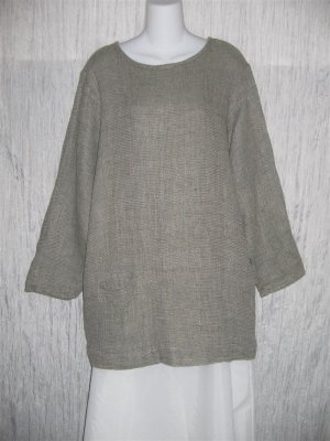 FLAX by Jeanne Engelhart Long Thermal Linen Pocket Tunic Top Shirt Small S