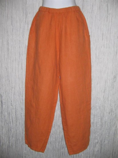 FLAX Long Orange Linen Pants Jeanne Engelhart Small S