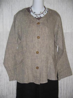FLAX by Jeanne Engelhart Shapely LINEN Peplum Jacket Shirt Top Small S