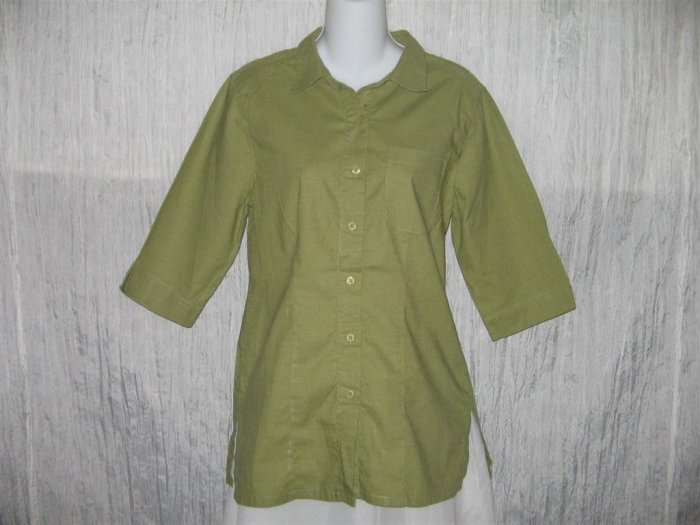 Crossroads Green Cotton Shapely Button Shirt Tunic Top Size 6 Small S