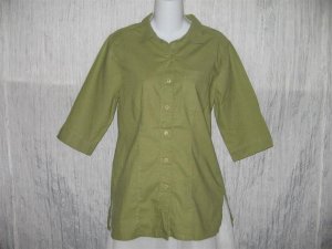 Crossroads Green Cotton Shapely Button Shirt Tunic Top Size 6 Small S