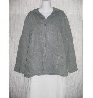 Jeanne Engelhart FLAX Long Blue Linen Tunic Jacket Top Medium
