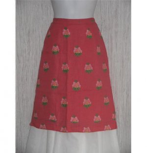 Solitaire Pink Floral LINEN Shapely Knee Skirt Large L