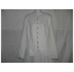 New FLAX White Textured LINEN Shapely Tunic Top Jacket Jeanne Engelhart 1G