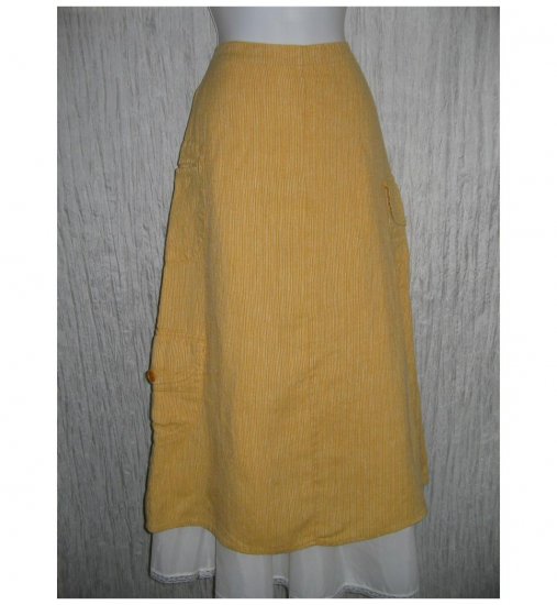 New FLAX Long Orange Striped LINEN Pocket Skirt Jeanne Engelhart Small S