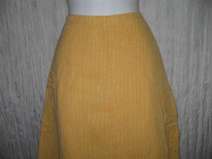 New FLAX Long Orange Striped LINEN Pocket Skirt Jeanne Engelhart Small S