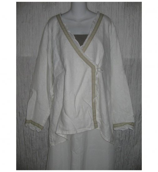New FLAX White Textured LINEN Wrap Tunic Top Jacket Jeanne Engelhart 1G