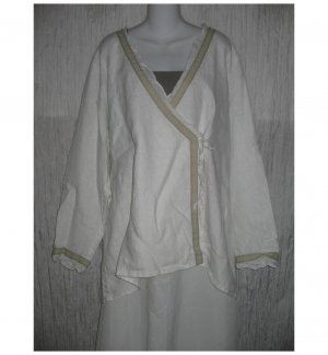 New FLAX White Textured LINEN Wrap Tunic Top Jacket Jeanne Engelhart 1G