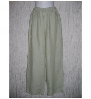 New FLAX Green Crossweave LINEN Floods Pants Jeanne Engelhart Small S