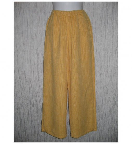 New FLAX Golden Orange Striped LINEN Floods Pants Jeanne Engelhart Small S
