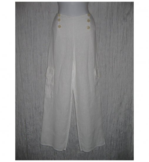 New FLAX White Textured LINEN Sailor Pants Jeanne Engelhart Small S