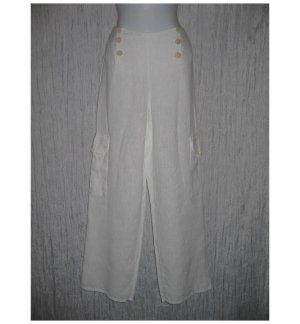 New FLAX White Textured LINEN Sailor Pants Jeanne Engelhart Small S