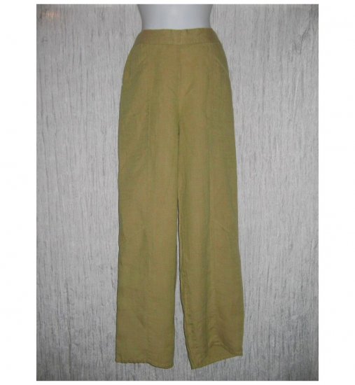 New FLAX Green Tan Crossweave LINEN Pants Jeanne Engelhart Small S