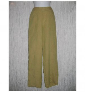 New FLAX Green Tan Crossweave LINEN Pants Jeanne Engelhart Small S