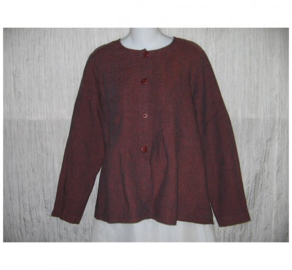 New FLAX Rich Brown LINEN Shapely Jacket Top Jeanne Engelhart Small S