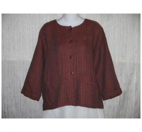 New FLAX Textured Berry LINEN Jacket Top Jeanne Engelhart Small S