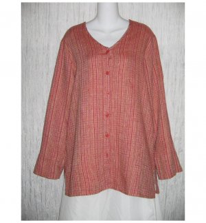 New FLAX Long Textured Red LINEN Tunic Top Jacket Jeanne Engelhart Small S