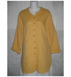 New FLAX Textured Gold Skirted LINEN Tunic Top Jacket Jeanne Engelhart Small S