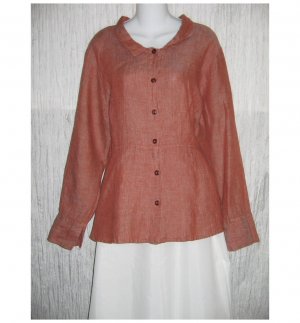 New FLAX Terracotta LINEN Shapely Jacket Top Jeanne Engelhart Small S