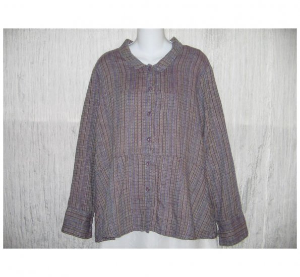 New FLAX Textured Purple LINEN Shapely Jacket Top Jeanne Engelhart Small S