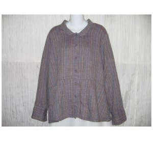 New FLAX Textured Purple LINEN Shapely Jacket Top Jeanne Engelhart Small S