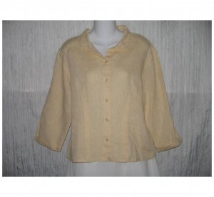 New FLAX Shapely Yellow LINEN Shirt Jeanne Engelhart Small S