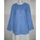 New FLAX Blue Dots Linen Button Tab Tunic Top Shirt Jeanne Engelhart S