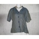 Jeanne Engelhart FLAX Blue Shapely Linen Button Shirt Tunic Top Small S