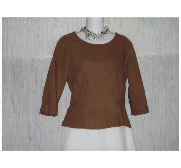 FLAX Skirted Brown Linen Pullover Shirt Tunic Top Jeanne Engelhart Petite P