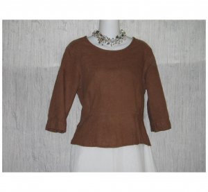 FLAX Skirted Brown Linen Pullover Shirt Tunic Top Jeanne Engelhart Petite P
