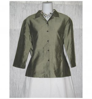 J. Jill Shapely Gray Silk Pleated Back Shirt Jacket Top 4 Petite 4P