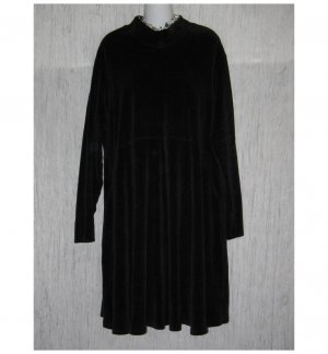Jeanne Engelhart Flax Black Cotton Velor Dress Large L