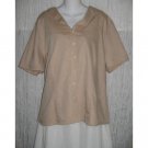 NWT FLAX Soft Cotton Beige Button Shirt Tunic Top Jeanne Engelhart 1G