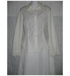 David Albow NY Shapely White Button Shirt Tunic Top Small S