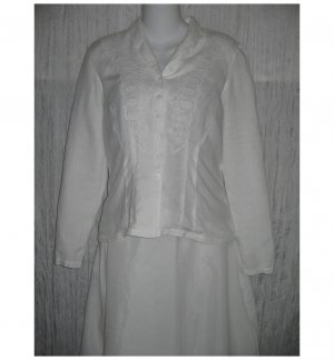 April Cornell Trading White Embroidered Linen Button Shirt Tunic Top Small Petite SP
