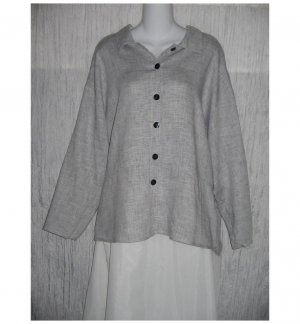 Jeanne Engelhart FLAX Gray Linen Button Shirt Tunic Top Small S