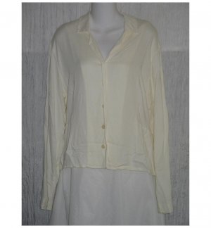 Jeanne Engelhart FLAX White Shapely Rayon Button Shirt Tunic Top Small S