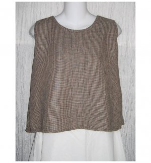 Jeanne Engelhart FLAX Checked Linen Tank Top Shirt Petite
