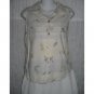 Lemon Grass Striped Floral Linen Cotton Collared Tank Top Shirt Small S