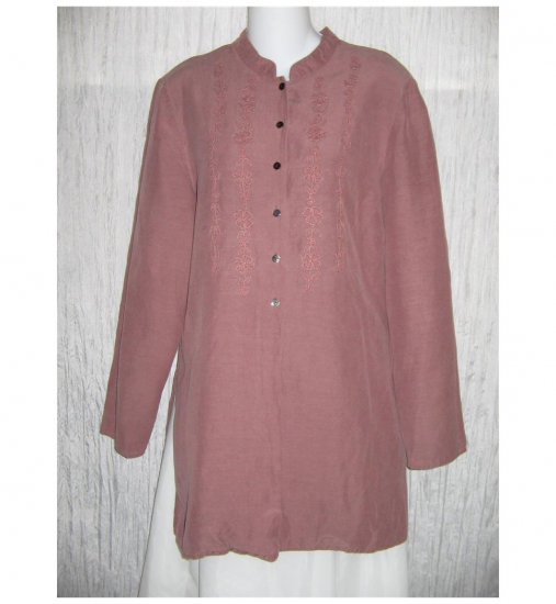 J. Jill Long Mauve Silk & Linen Tunic Top Button Shirt 6