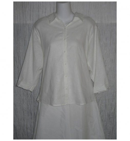 Christopher & Banks White Hemp & Cotton Button Shirt Tunic Top Large L