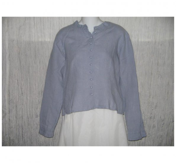 SOLITAIRE Blue Shapely Linen Button Shirt Top Large L