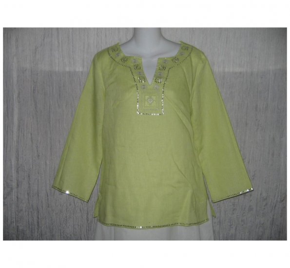 Malcolm & Co. Green Irish Linen Tunic Top Shirt Small S