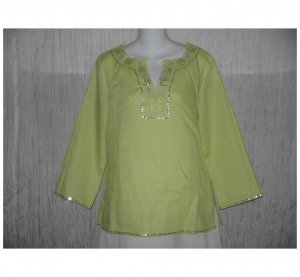 Malcolm & Co. Green Irish Linen Tunic Top Shirt Small S