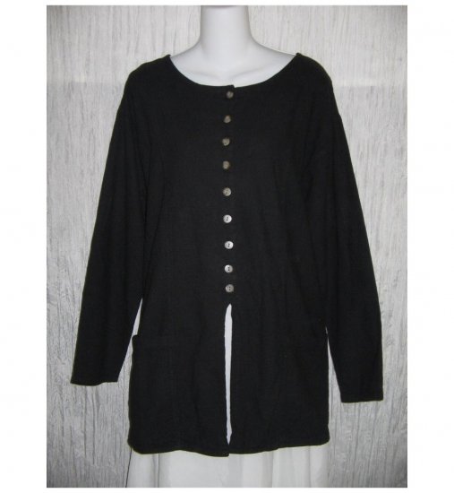 Eucalyptus Long Black Cotton & Linen Button Jacket Tunic Top Medium M