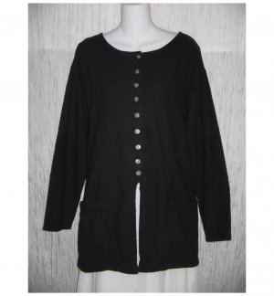 Eucalyptus Long Black Cotton & Linen Button Jacket Tunic Top Medium M