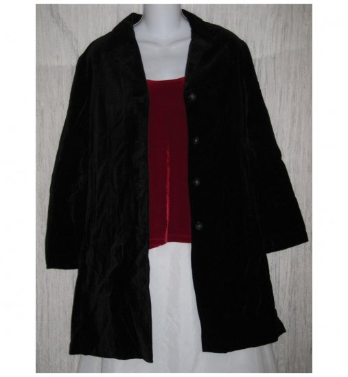 J. Jill Long Black Cotton Velvet Jacket Coat 10 Petite 10P