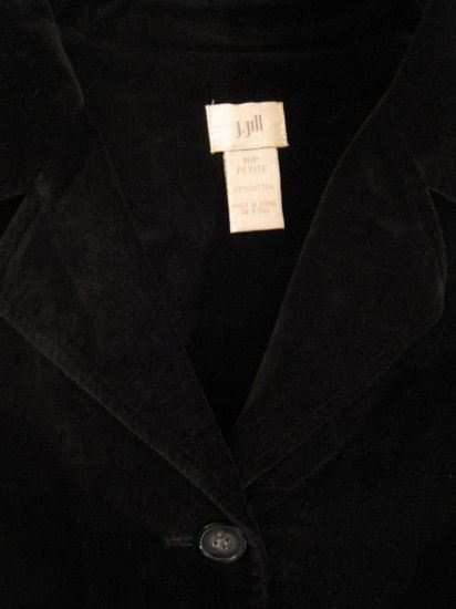J. Jill Long Black Cotton Velvet Jacket Coat 10 Petite 10P