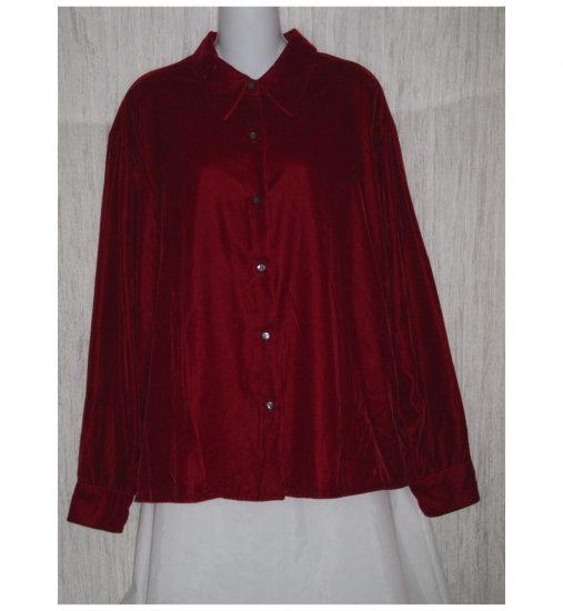 J. Crew Soft Red Velvet Button Shirt Tunic Top X-Large XL